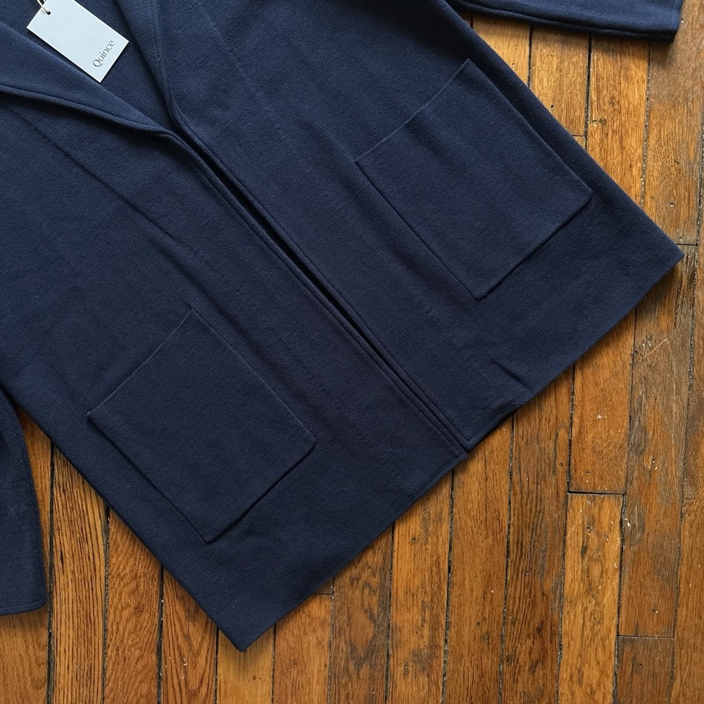 NWT Quince 100% Organic Cotton Knit Blazer Coatigan Women XL Navy Blue Open Min - Picture 3 of 10